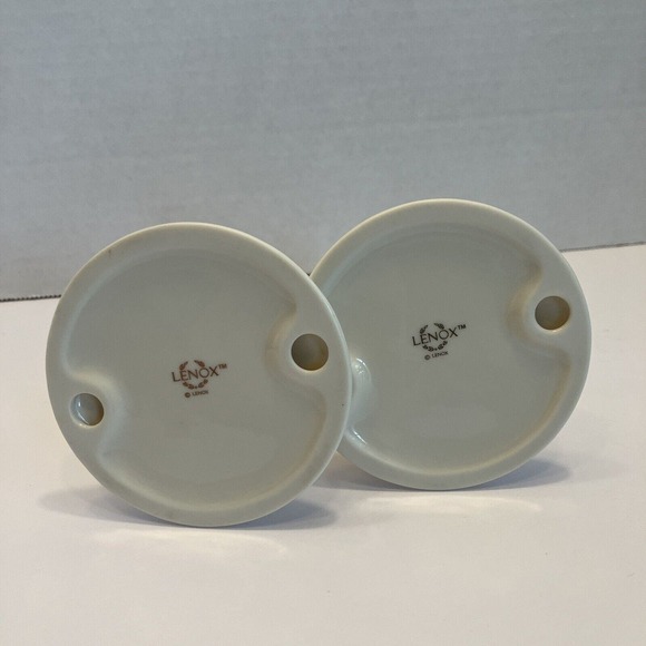 Vintage Lenox Ivory Gold Trim Porcelain Candleholders Tapers Pair Roses - Picture 4 of 12